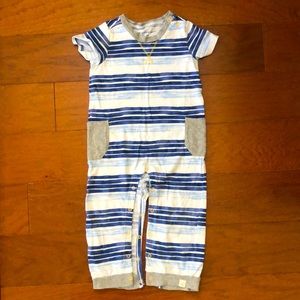 Organic Burt’s Bees Pant Jumpsuit Striped Short Sleeve Blue 18m Snap Cotton